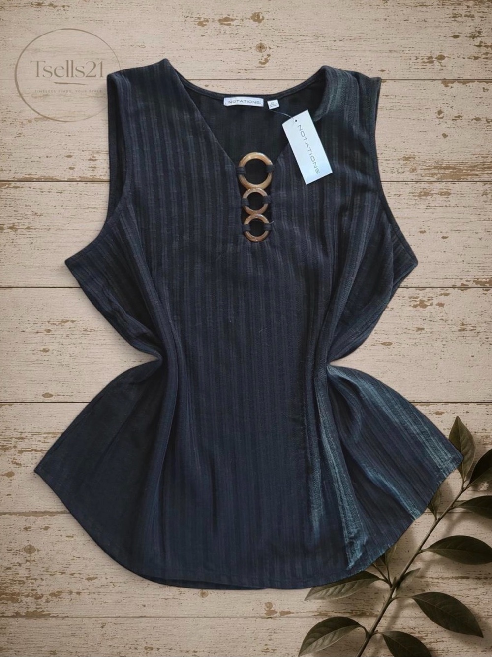NWT Notations Ribbed Sleeveless Ring Front Top - Size XL